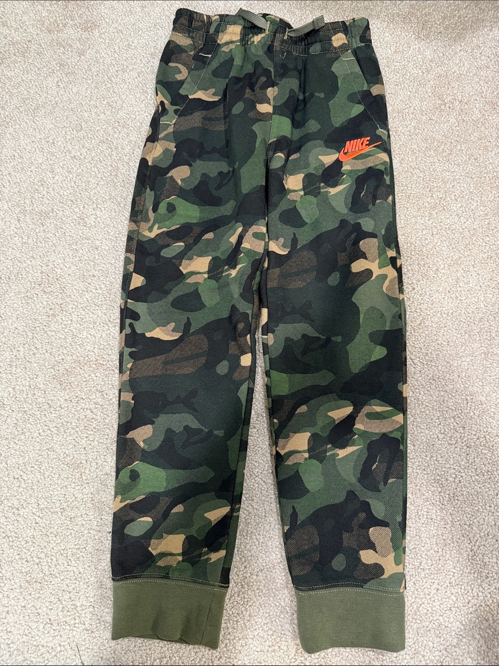 Nike Boys' Green Camo Joggers with Orange Logo